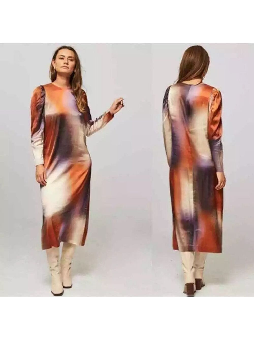 MUNTHE AKEVILLE LONG SLEEVE MIDI DRESS IN RUST Size 34 or US 0